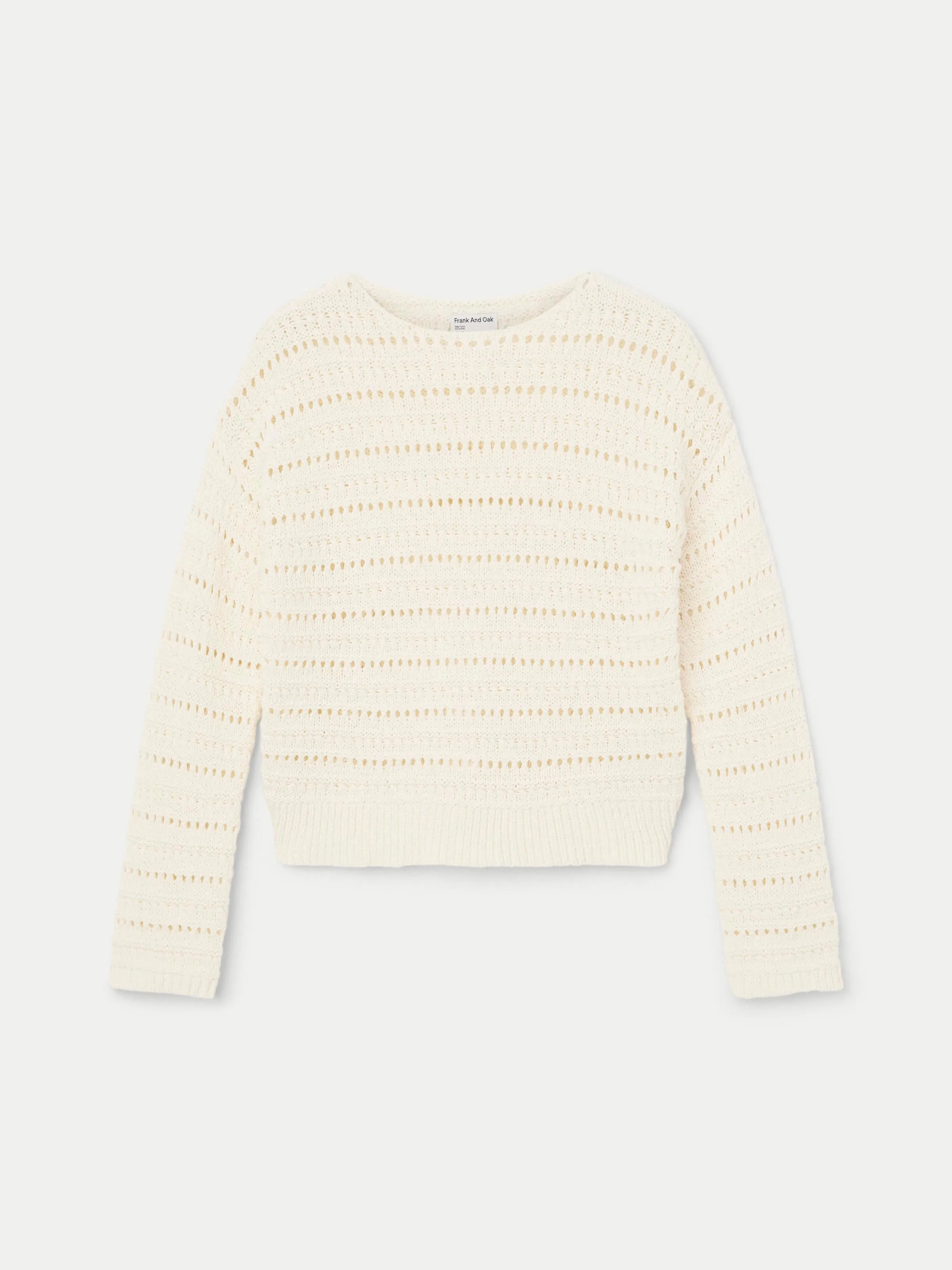 The Openwork Boat Neck Sweater in Cream