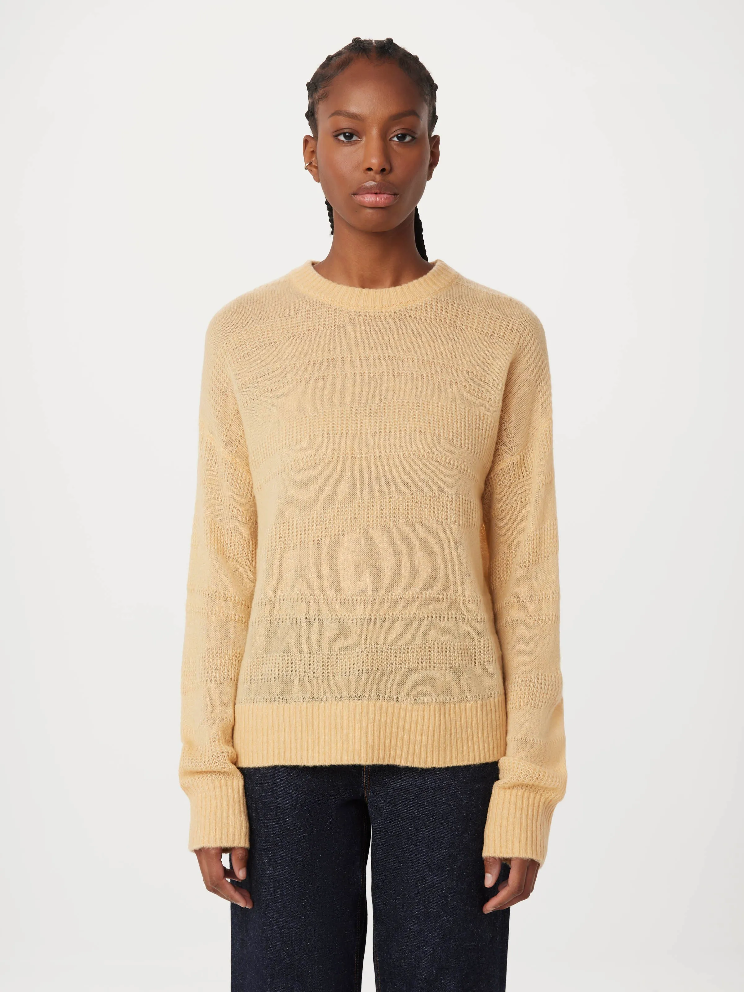 The Openwork Crewneck Sweater in Sandy Beige