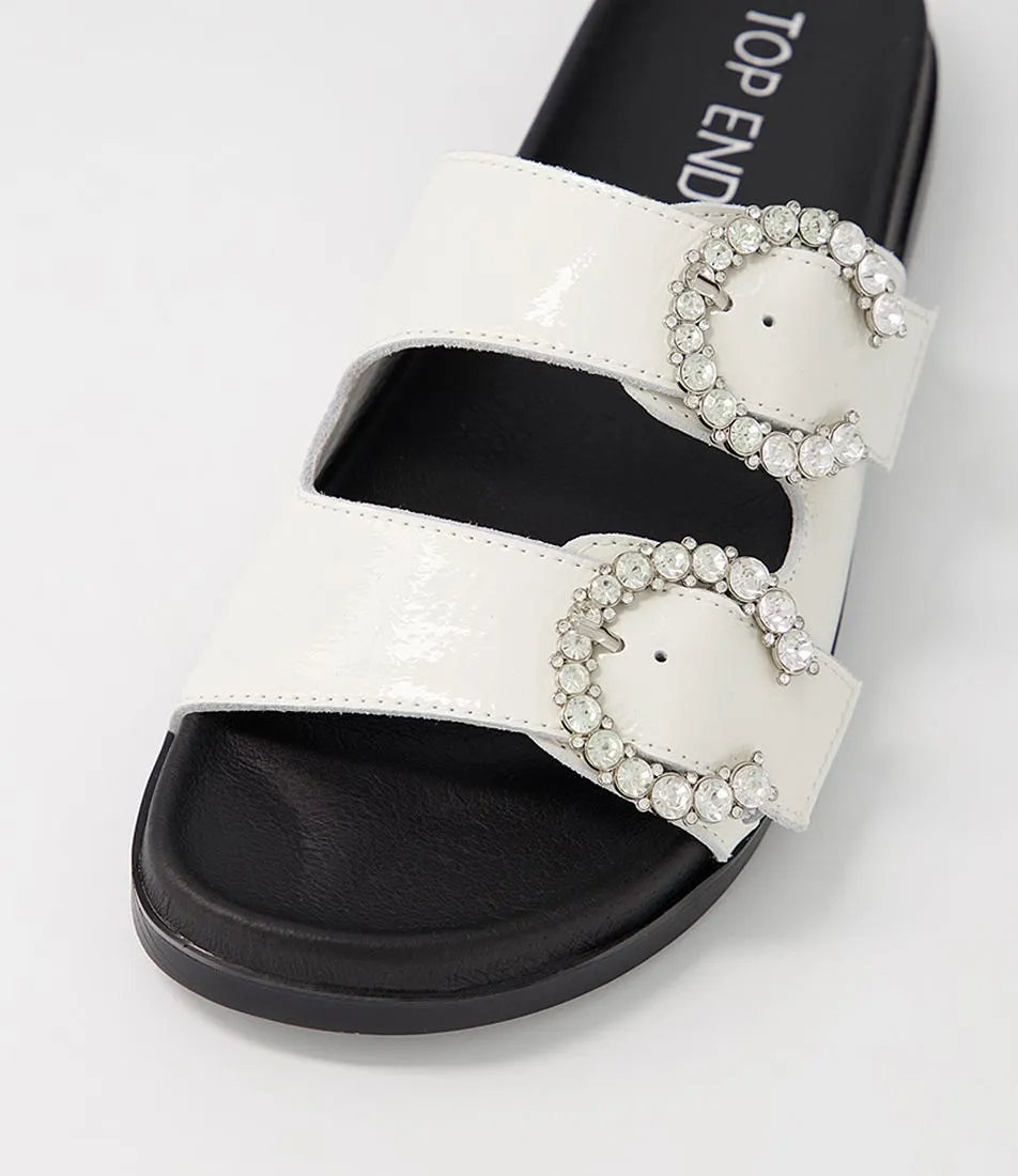 TOP END Rennes White Wrinkle Patent Sandals