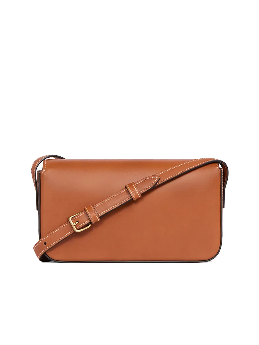 Triomphe Shoulder Bag in Shiny Calfskin in Natural Tan