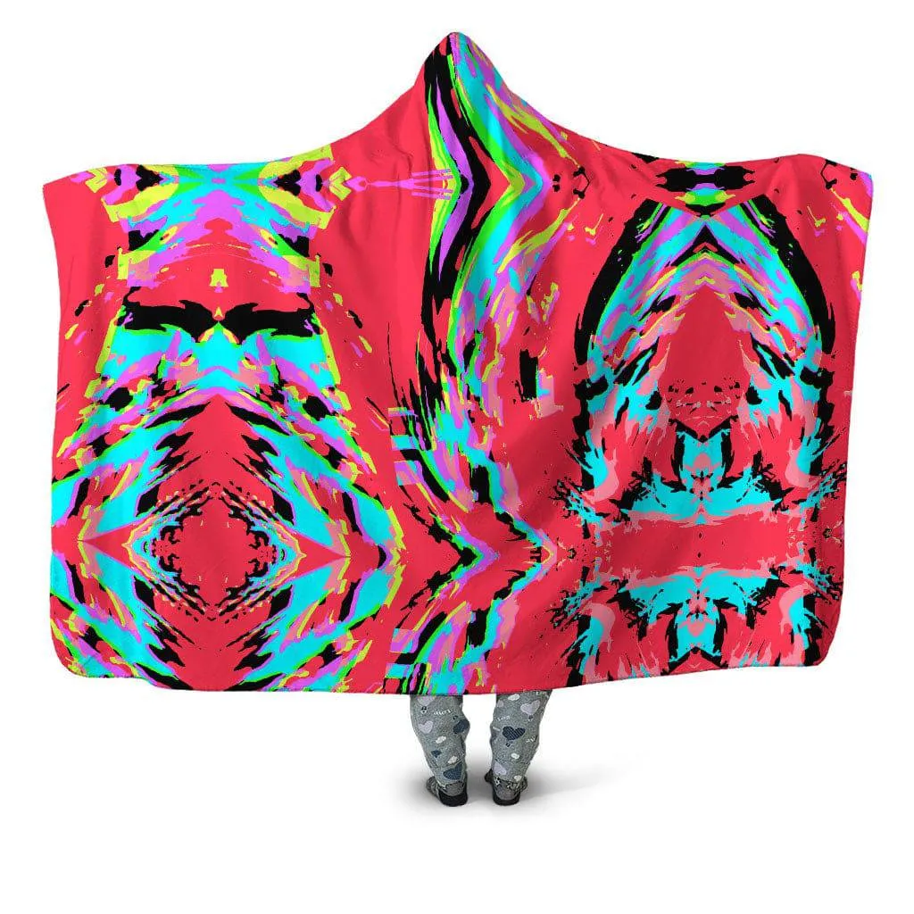 Tropical Coral Glitch Hooded Blanket