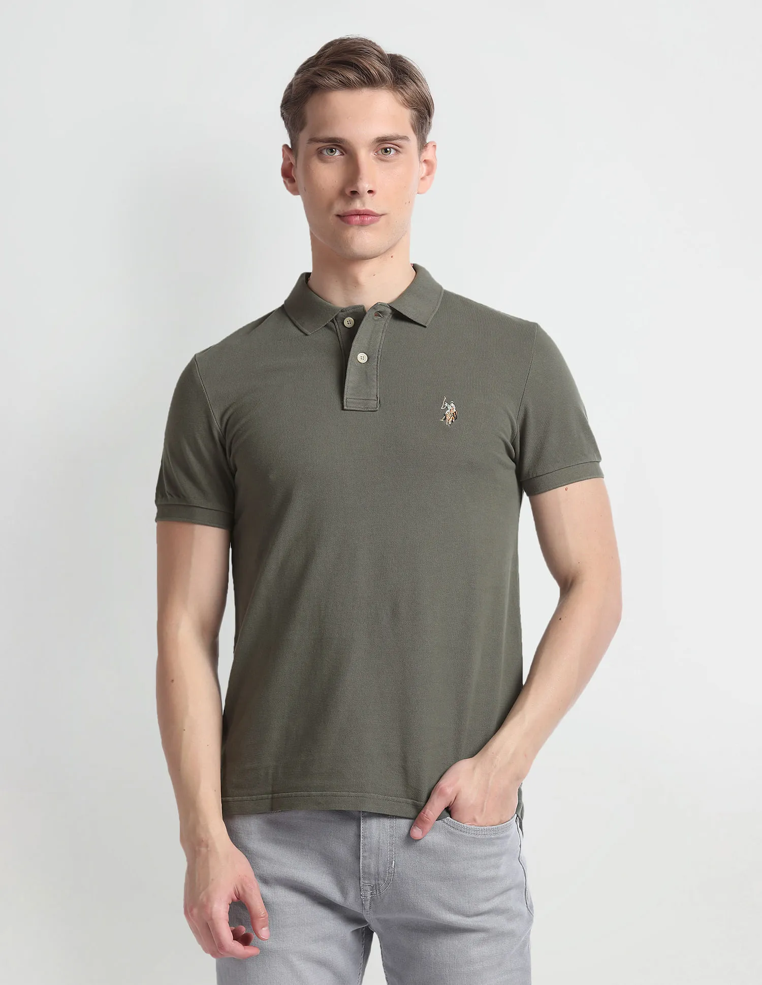 U.S. Polo Assn. Denim Co. Solid Cotton Muscle Fit Polo Shirt