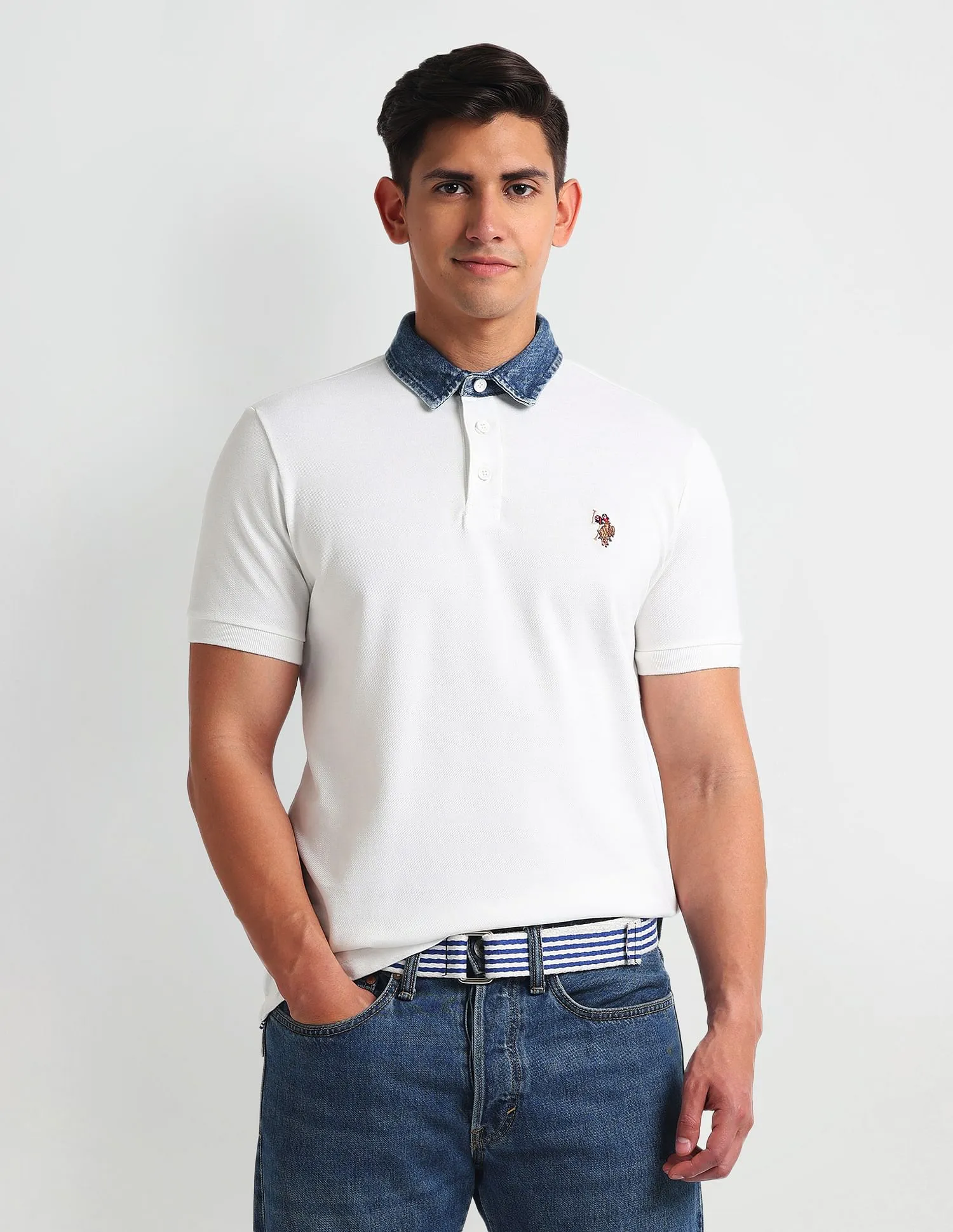 U.S. Polo Assn. Denim Co. Solid Denim Collar Polo Shirt