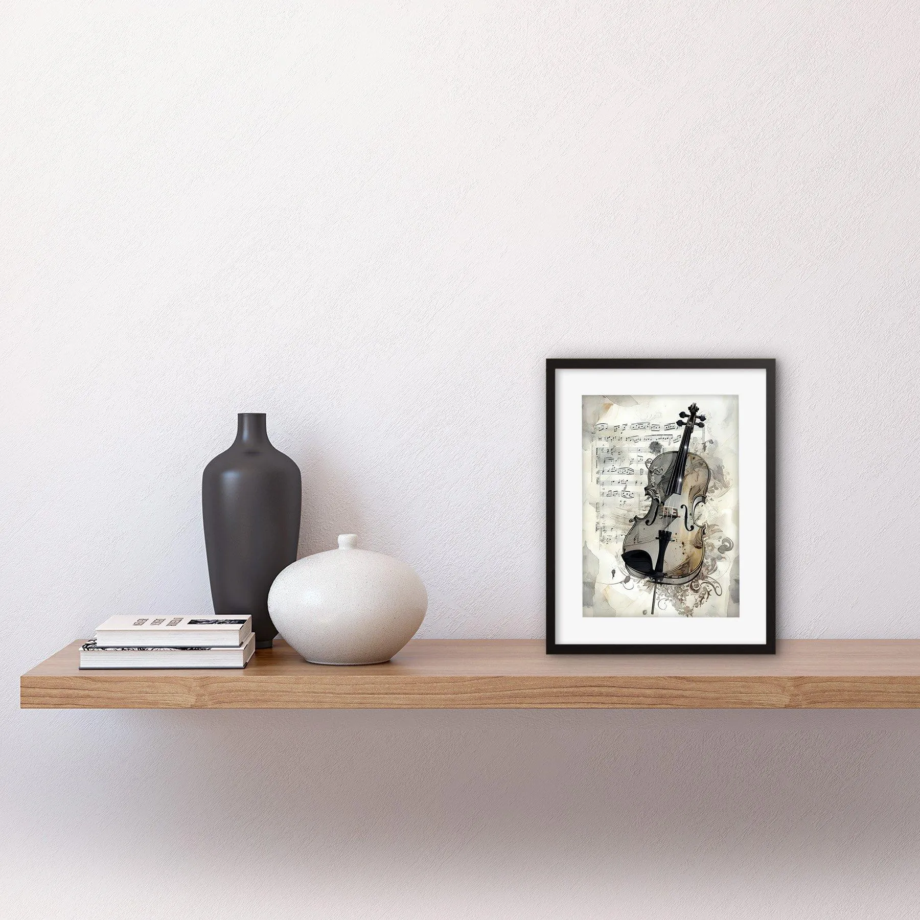 Wall Art & Pictures | Wall Art Print Violin Instrument and Sheet Music Modern Monochrome Watercolour Artwork Framed 9X7 Inch