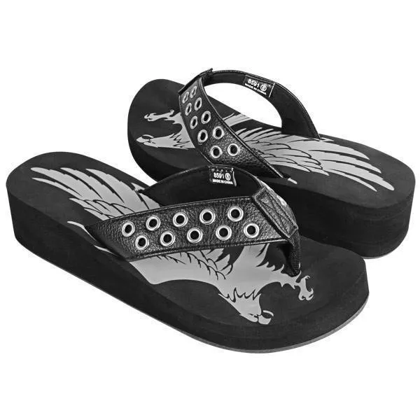 Xelement LU8591 Women's Black Studded Eagle Sandals