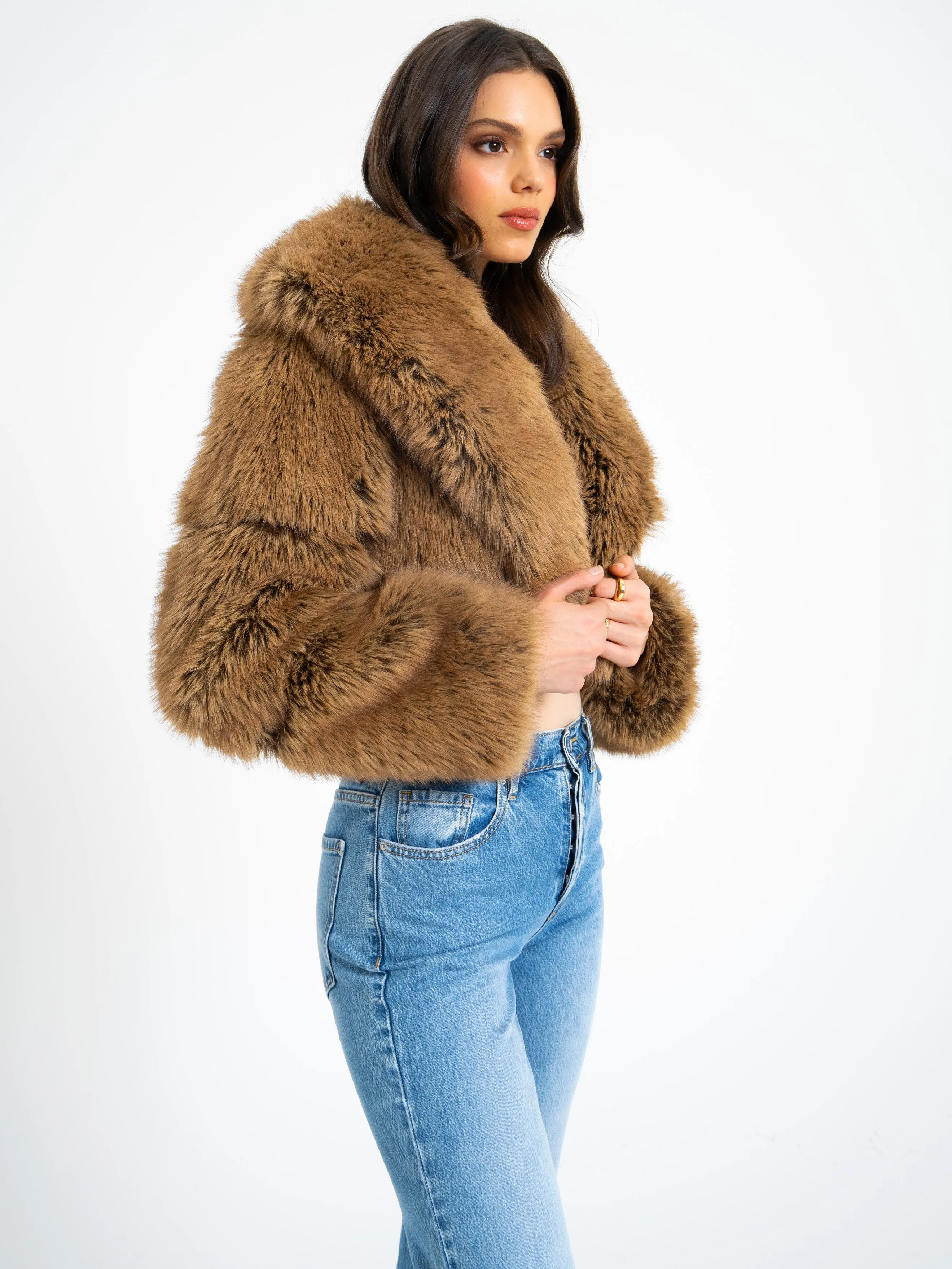 Yadavi Brown Vegan Fur Cropped Jacket