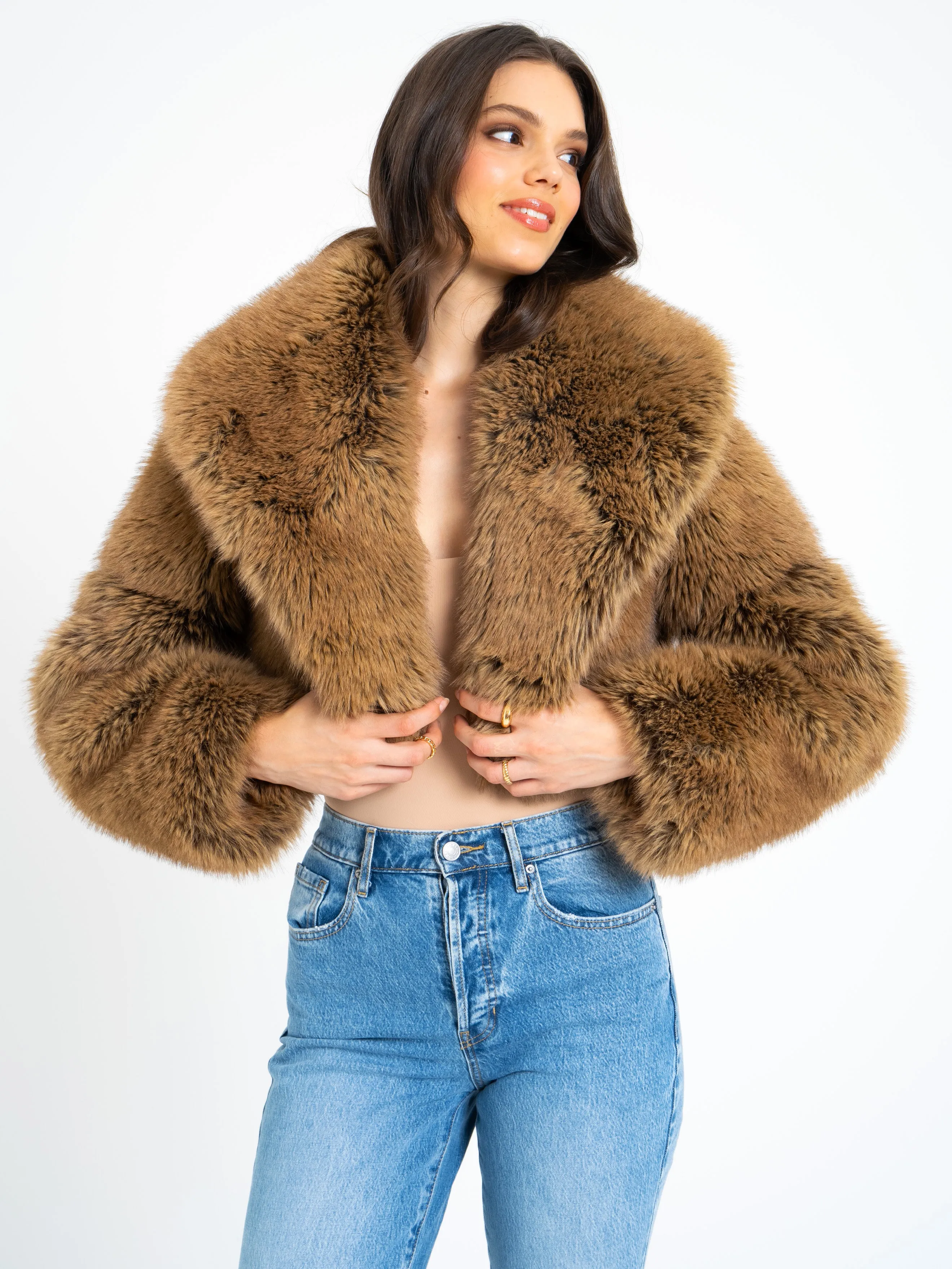 Yadavi Brown Vegan Fur Cropped Jacket