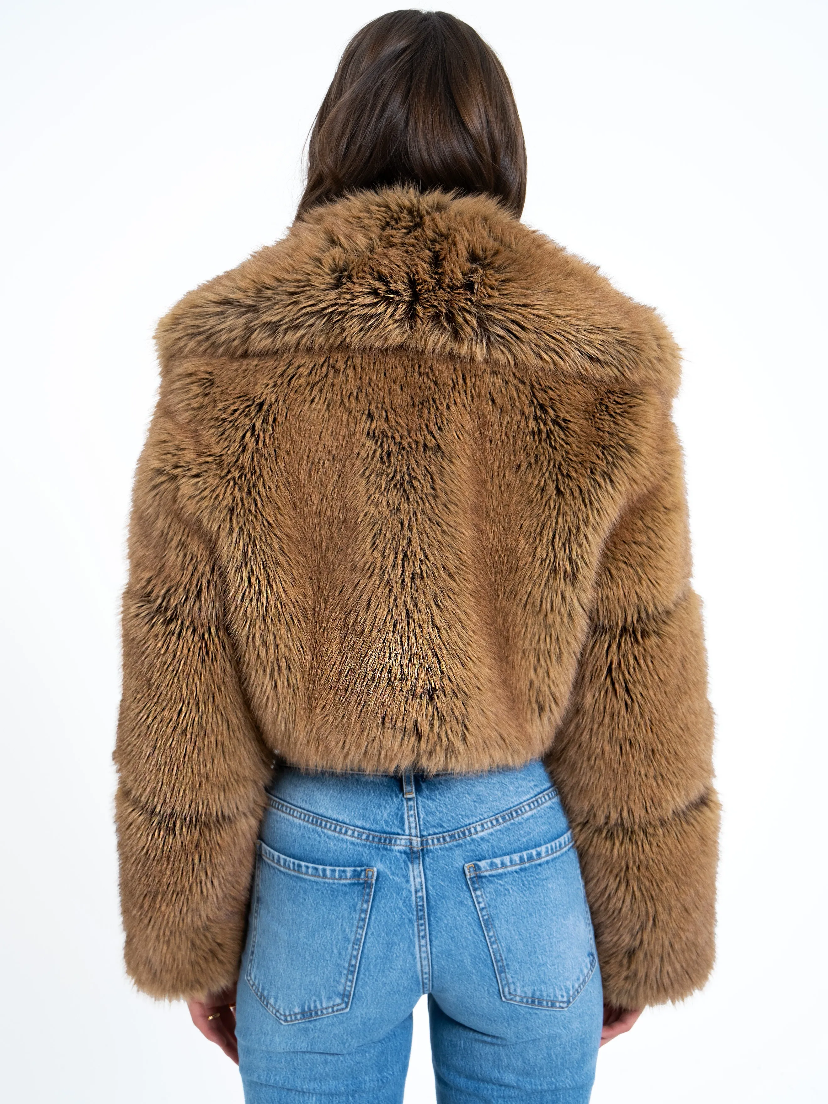 Yadavi Brown Vegan Fur Cropped Jacket