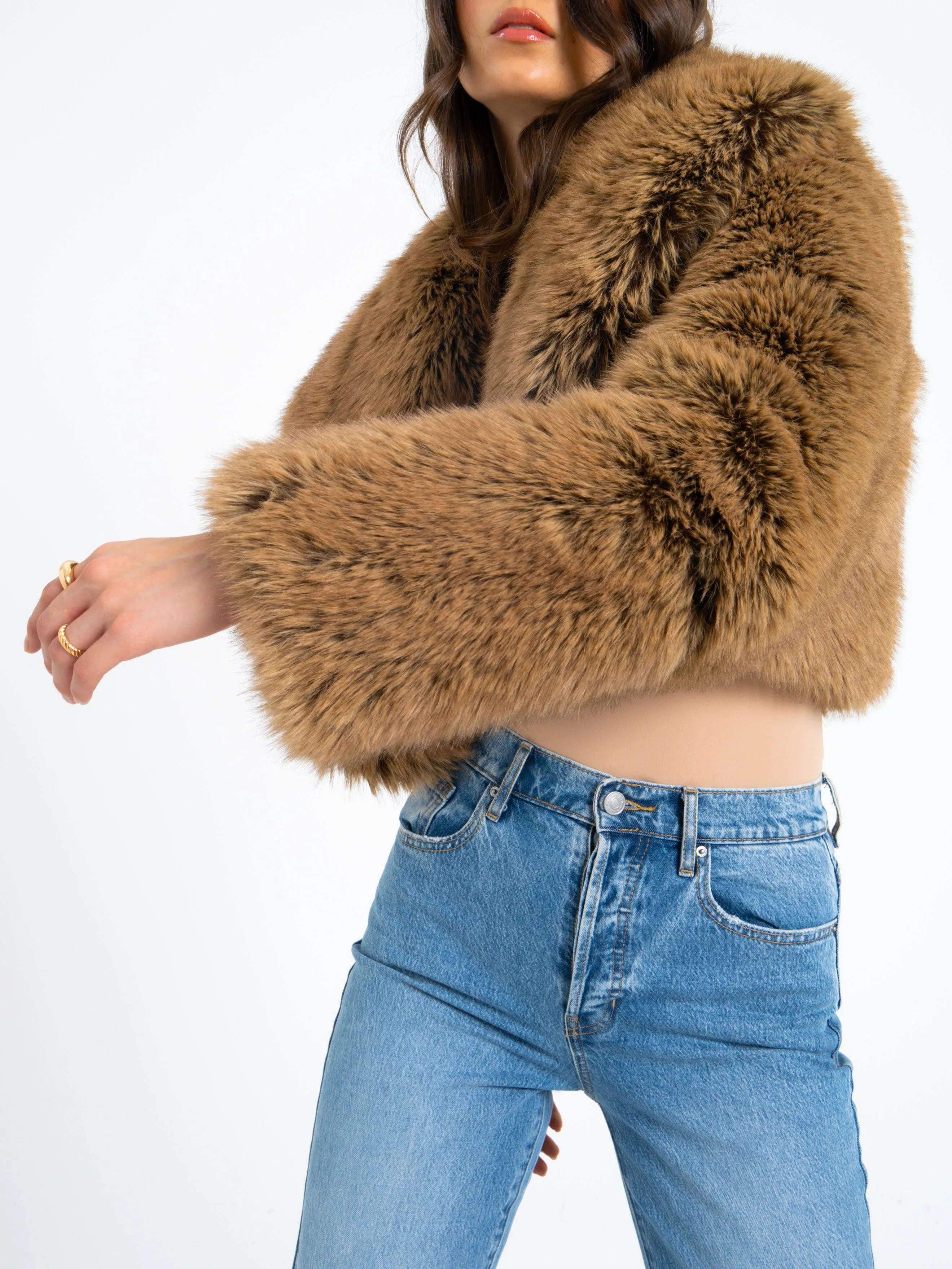 Yadavi Brown Vegan Fur Cropped Jacket