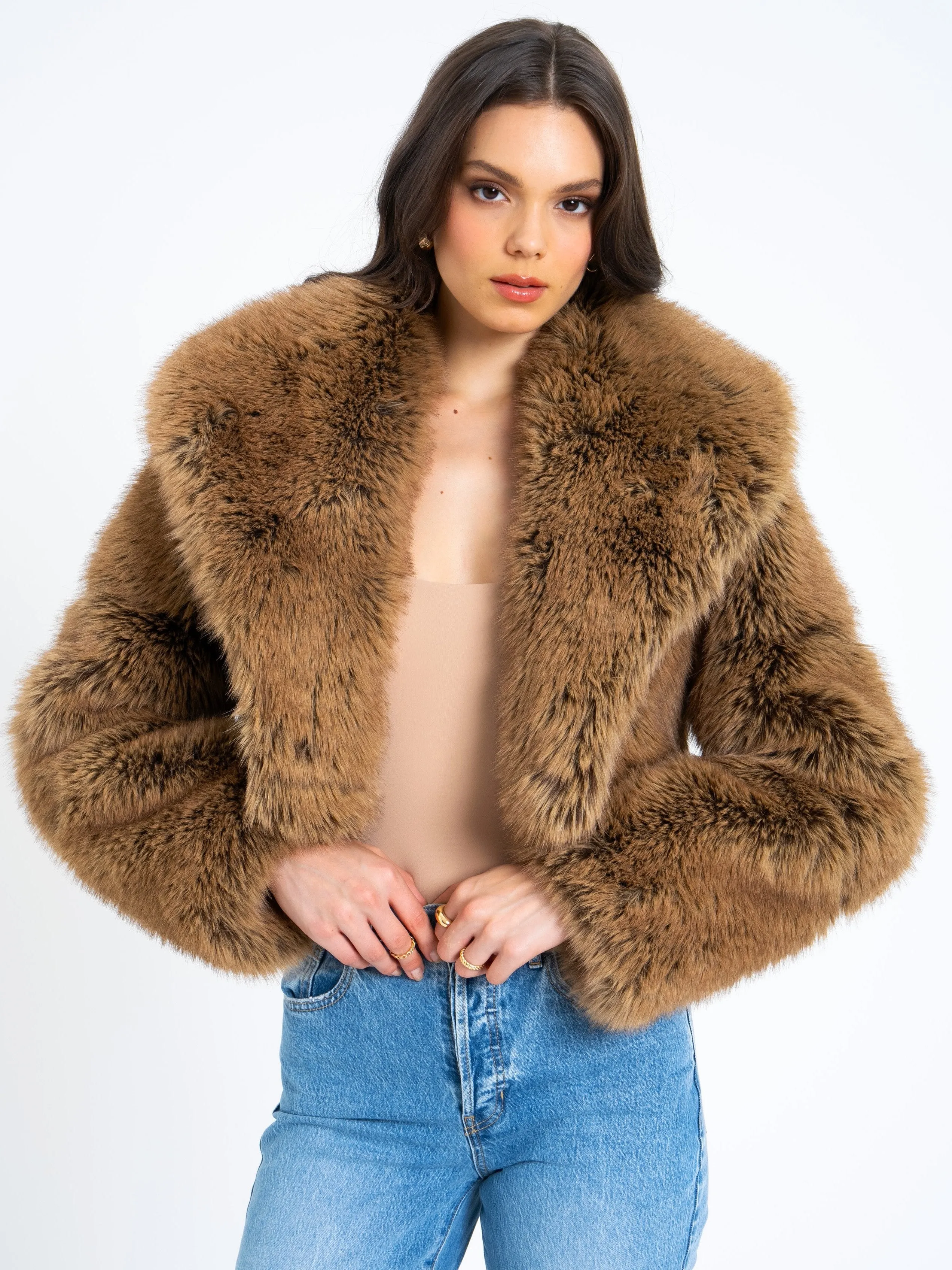 Yadavi Brown Vegan Fur Cropped Jacket