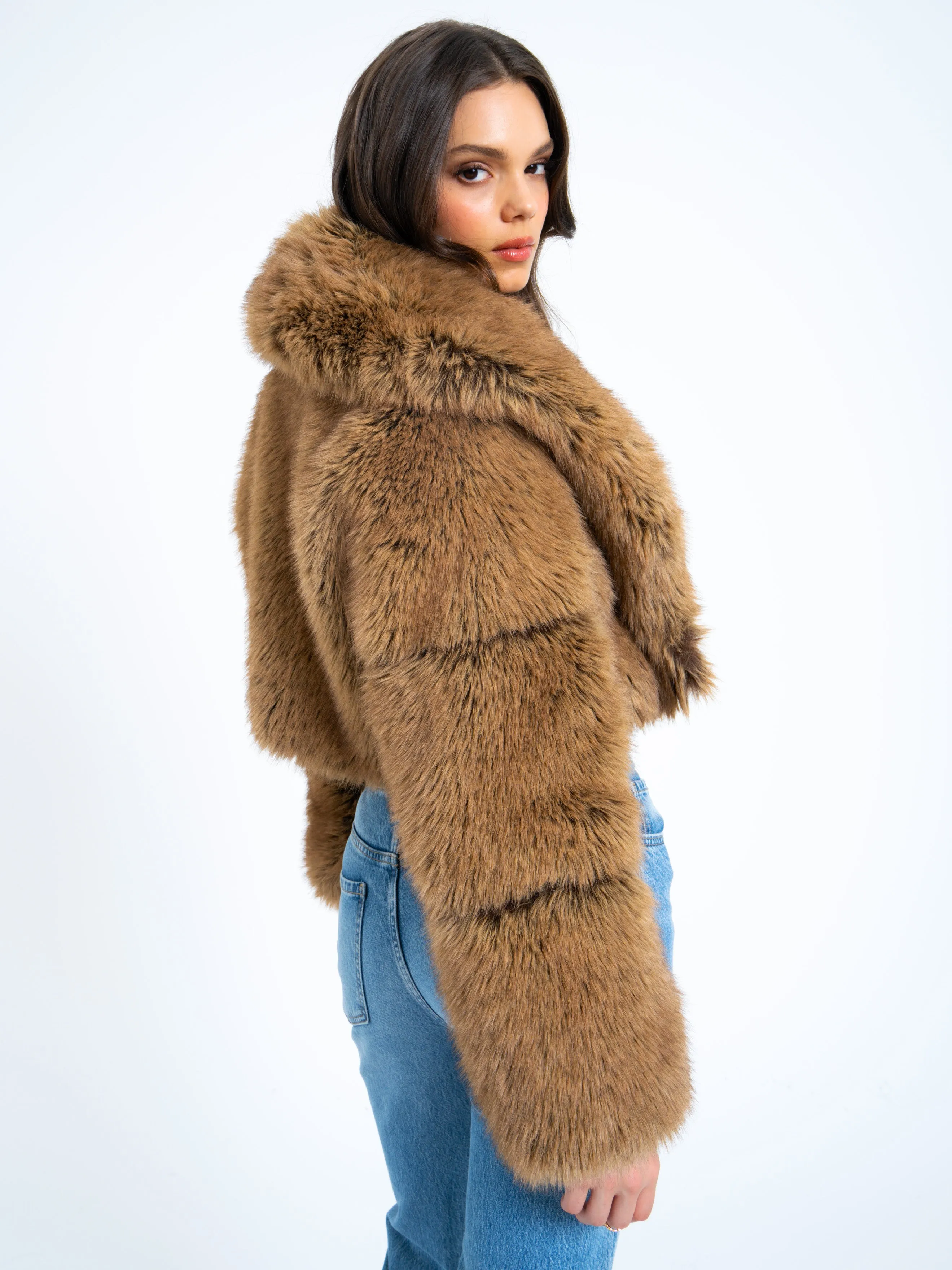 Yadavi Brown Vegan Fur Cropped Jacket