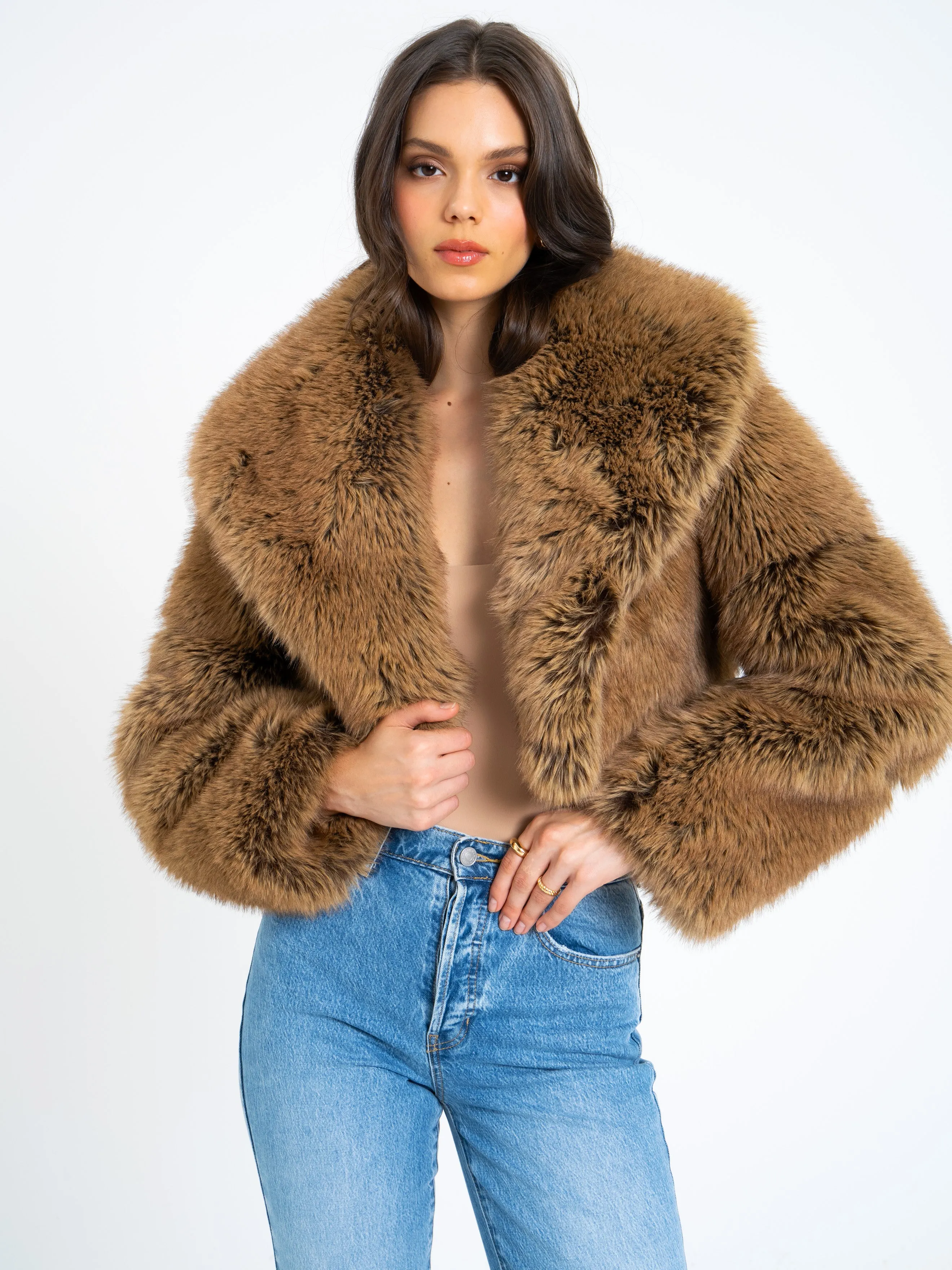 Yadavi Brown Vegan Fur Cropped Jacket