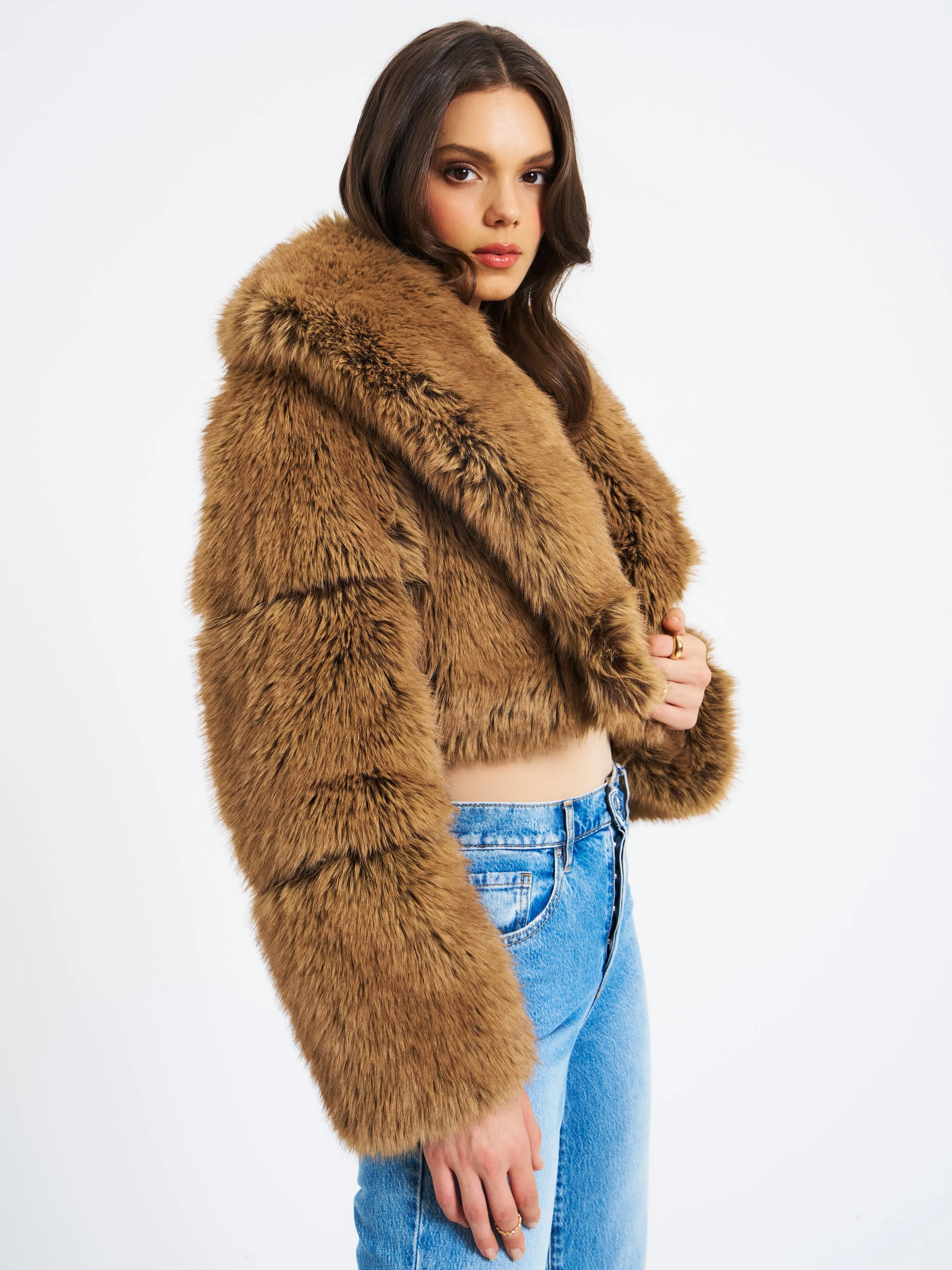 Yadavi Brown Vegan Fur Cropped Jacket